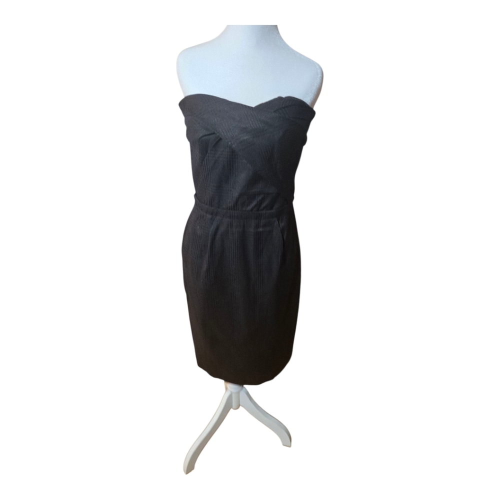 Banana Republic Black and Gray Plaid Strapless Dress